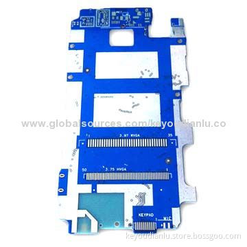 Mobile PCB with blue solder mask, for electronics